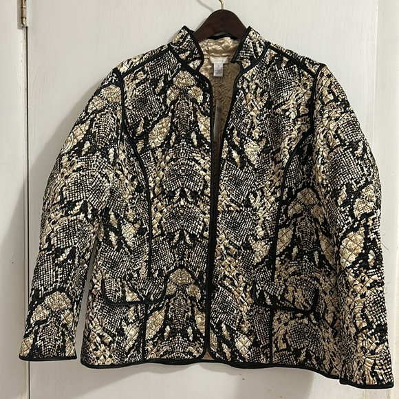 NWT Chico's Women's Quilted Open Front Reversible Blazer Jacket, Snake Print. - Picture 3 of 10